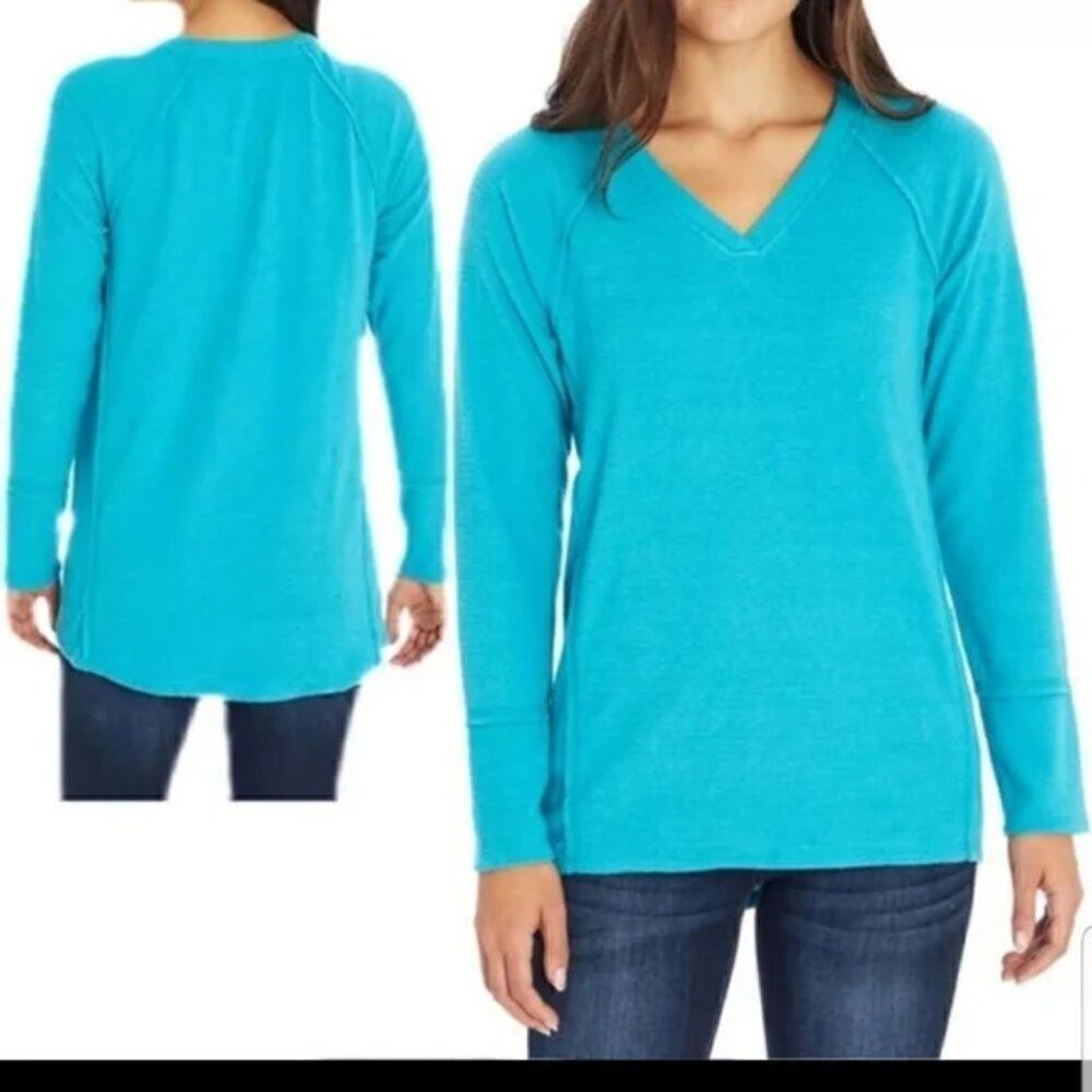 Wildfox Haley Brushed Top Sweater V-Neck in Peacock/Teal Size Large
